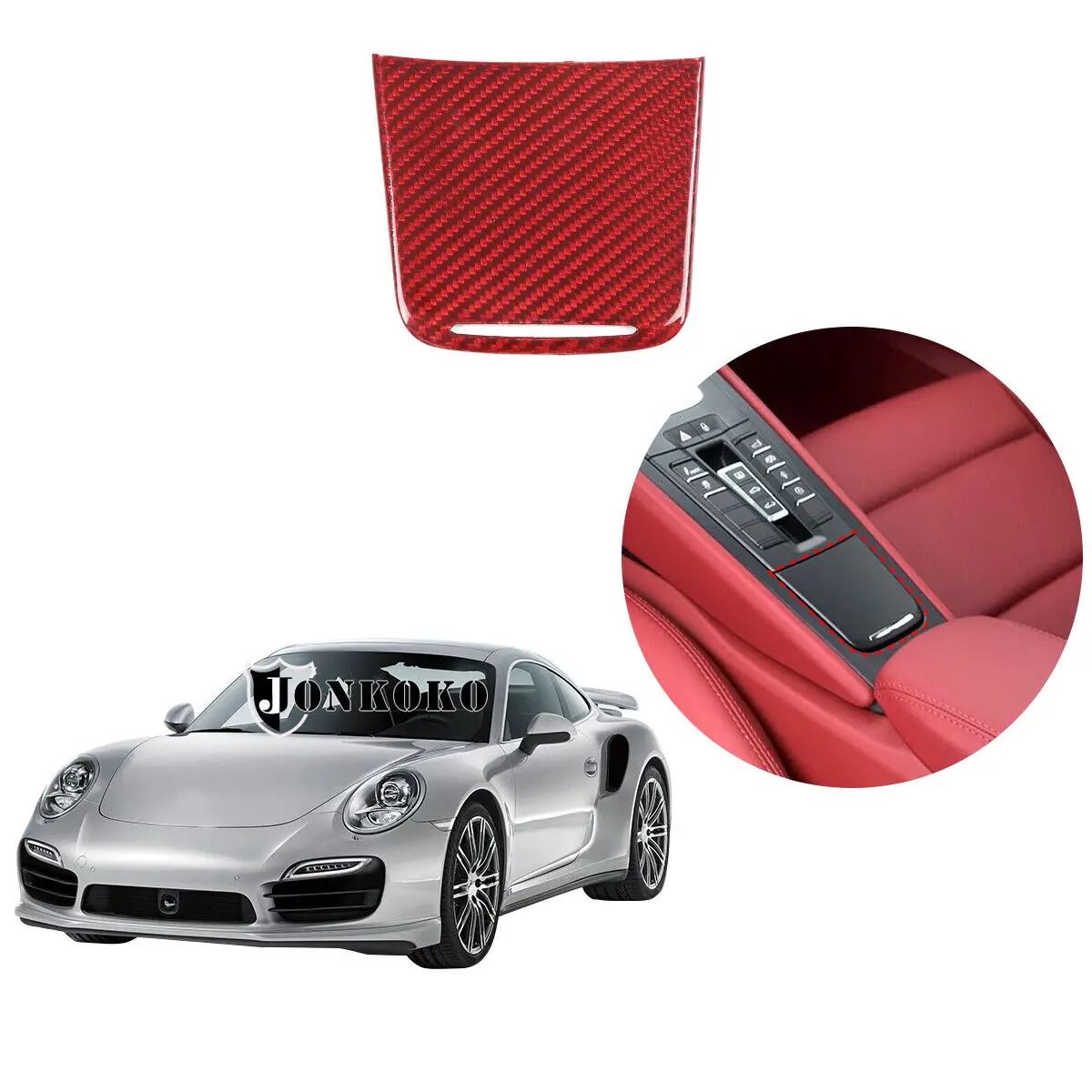 

Red Real Carbon Fiber Central Storage Box Panel Cover Trim For Porsche 718/911