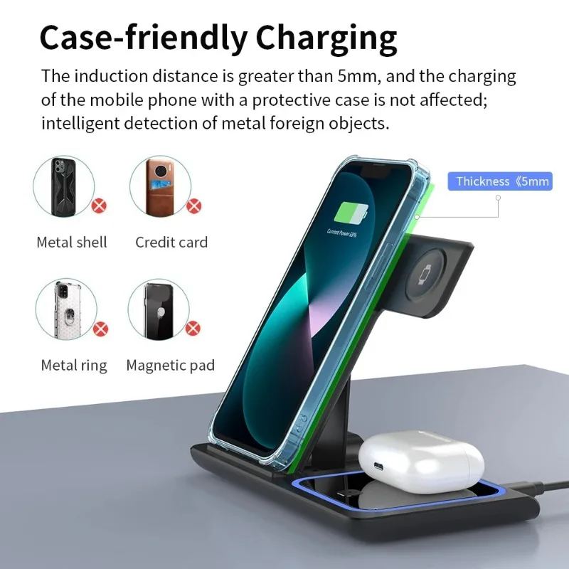 Image 4: Station de charge sans fil 3-en-1 à charge rapide pour iPhone 17 16 15 14 13 12 11 Pro Max, Apple Watch et AirPods