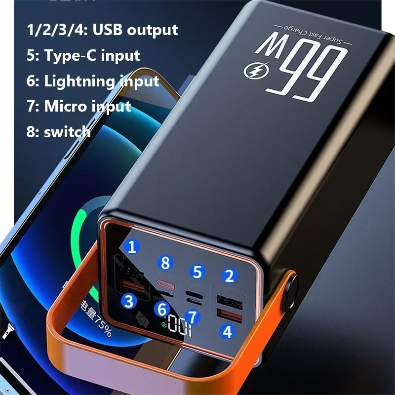 

Hot Portable Power Bank 22.5W 70000mAh Large Capacity External Spare Battery Fast Charging 50000mAh Powerbank for IPhone Xiaomi