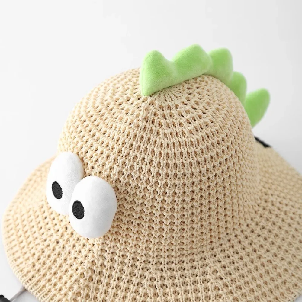 

Protection Thin Style Straw Caps Breathable Anti UV Sun Hat Adjustable Cute Dinosaur Straw Hat Wear