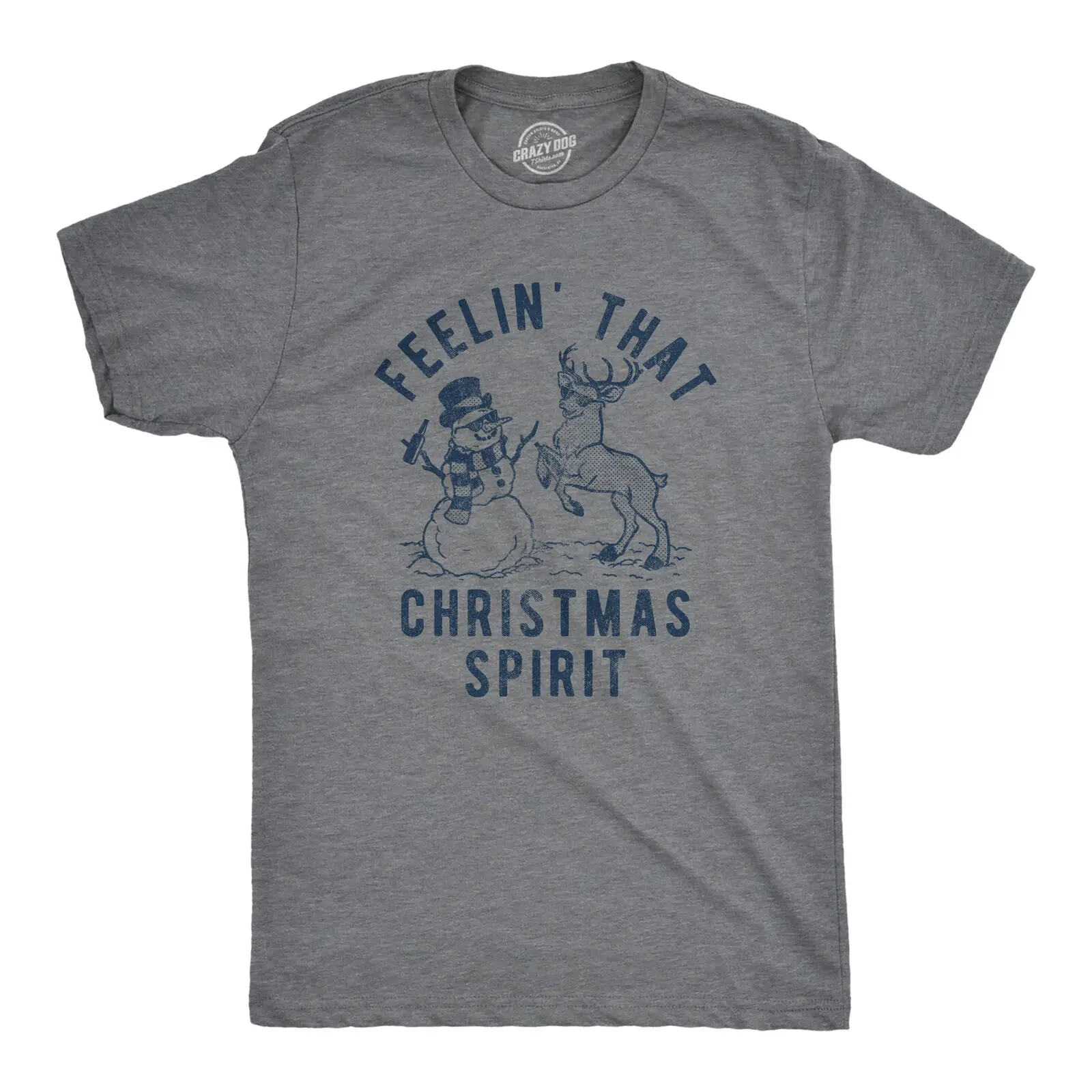 Mens Feelin' That Christmas Spirit Tshirt Funny Reindeer Snowman Party Graphic