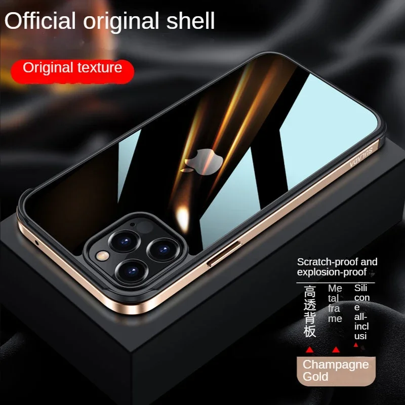 Nano Glass Cover for iPhone 14 13 12 Mini 11 12 13 Pro Max Case 7 8 Plus X XR XS Max Cases Clear Metal Frame Case