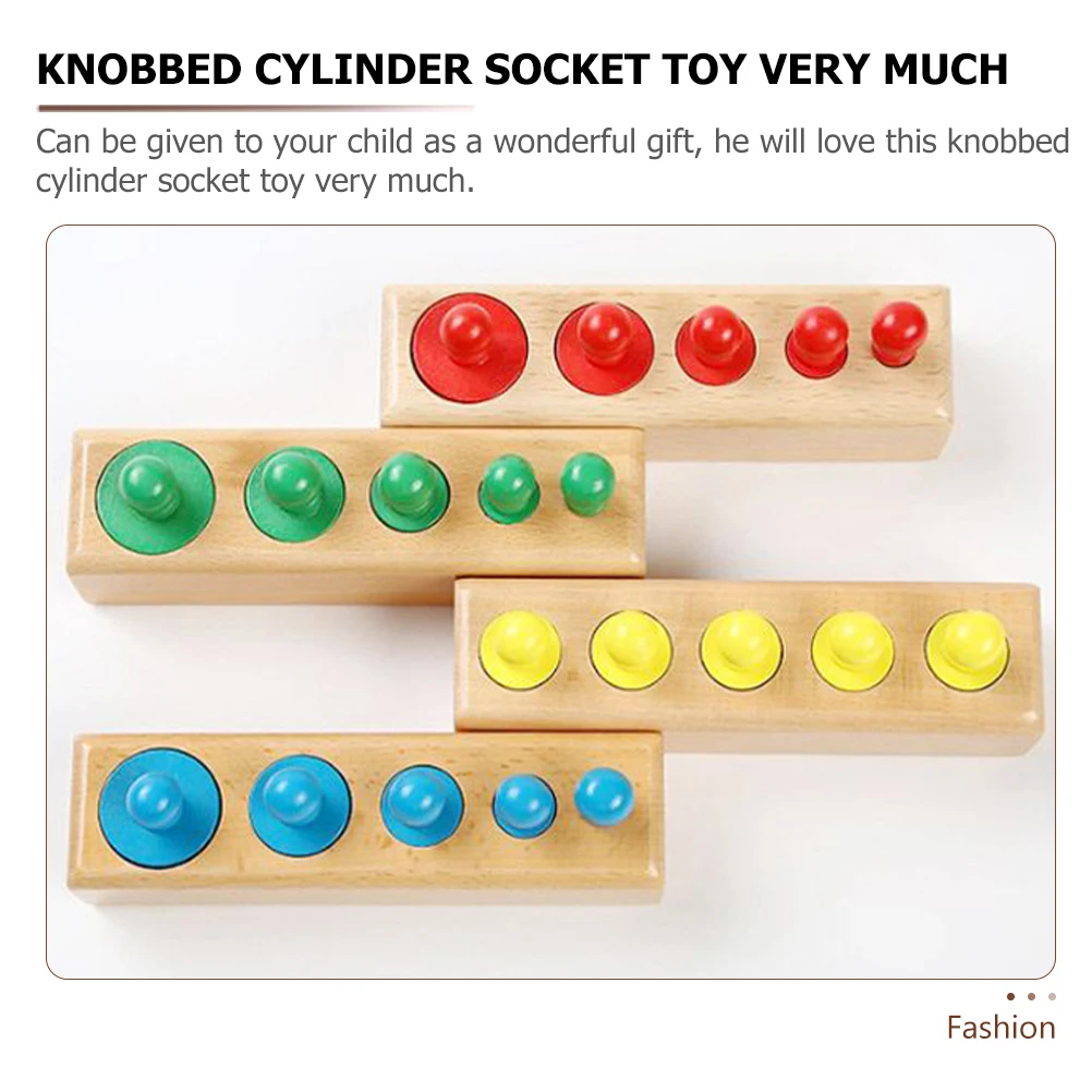 Colorful Cylindrical Teaching Aids Montessori Toys Knobbed Cylinder Socket Blocks Kids Educational Wood Material Smooth