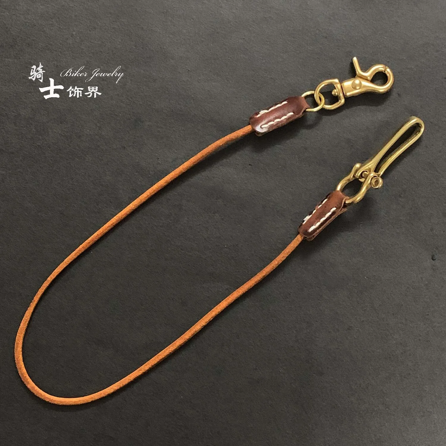 Pure copper buckle hook genuine cowhide handmade cattle wallet chain, personalized retro leather rope pants chain