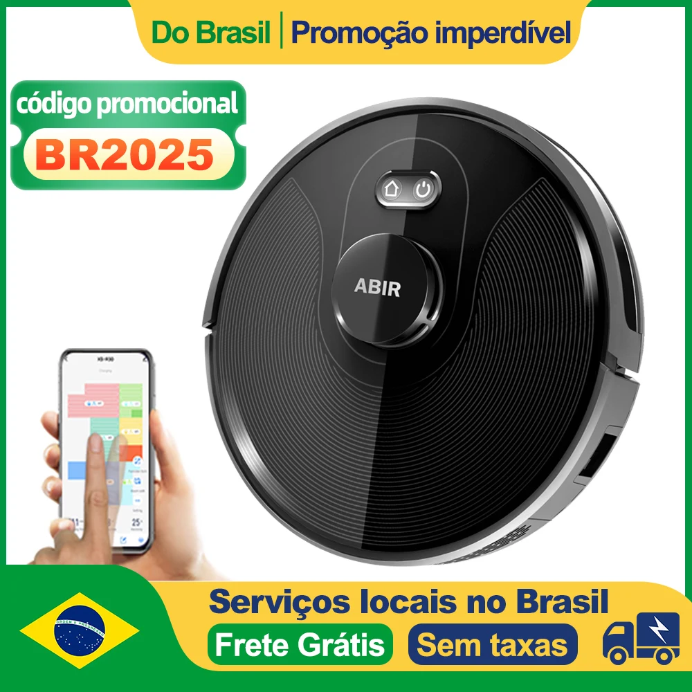 (Código promocional: BR2025)Robô aspirador de pó ABIR X8, navegação a laser lidar, 6500pa sucção, multi-assoalho mapa, Esterilização UV, y forma molhado esfregar, app zonas não-go, Exclusivo Sensor TOF