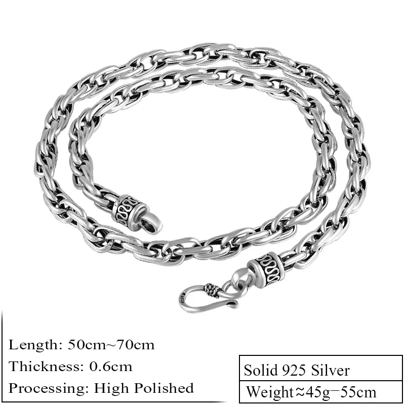 ZABRA 925 Sterling Silver Necklace For Men Width 6mm 50/55/60/65/70cm Handmade Water Twist Long Chain Boy Gift Biker Jewelry