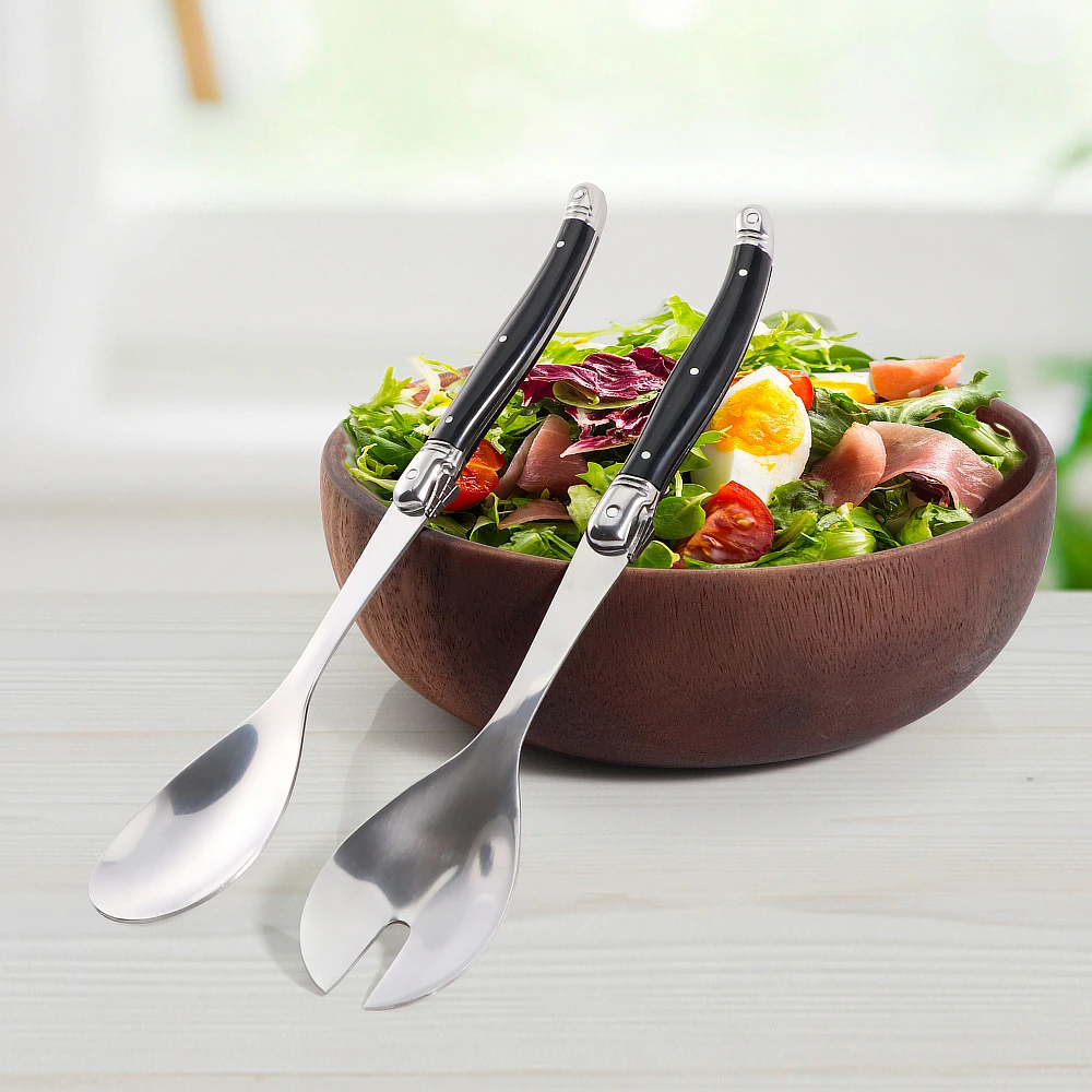 2pcs/Set Salad Spoon Set Slotted Spoon Stainless Steel Laguiole Salad Stirring Spoons Black Salad Serving Tools