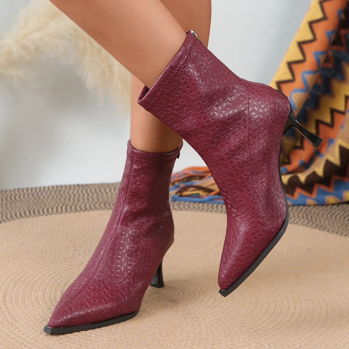 أنثى مدبب أنيقة بلون أحذية الخريف والشتاء موضة جديدة حجم كبير احذية المطر عودة زيبر تصميم أحذية الموضة ضئيلة #4