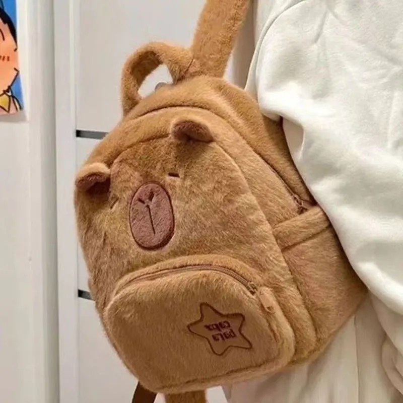 Kawaii Capybara Plush กระเป๋าเป้สะพายหลังผู้หญิงอเนกประสงค์การ์ตูนตลก Capibala Crossbody กระเป๋าขนาดใหญ่ความจุ Tote กระเป๋า