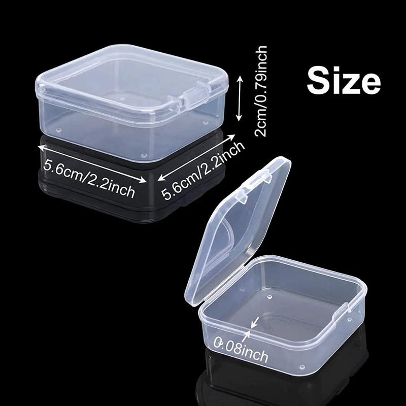 48 Pack Clear Plastic Beads Storage Containers Box With Hinged Lid For Small Items, Diamond, Beads (2.2X2.2X0.79In)