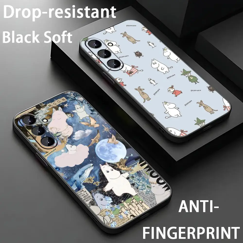 Funda de teléfono Tove Jansson MooMin para Samsung Galaxy S26 S25 S24 S23 S22 S21 Plus Ultra Note20, color negro suave