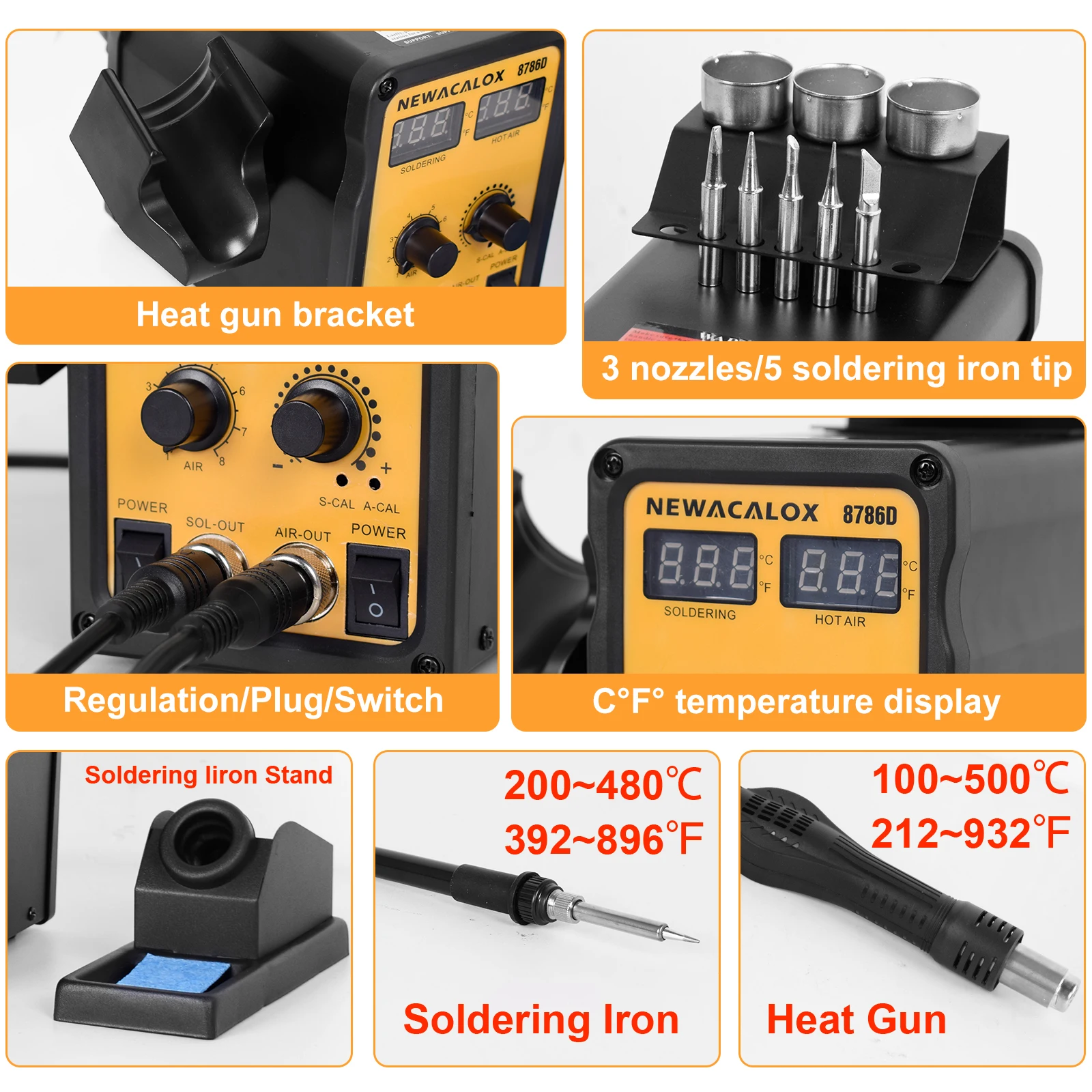 NEWACALOX-SMD Retrabalho Estação De Solda, Display Digital LED, Hot Air Gun, Ferro De Solda, Ferramentas De Reparação De Solda, ° C, ° F Conversão, 2 em 1