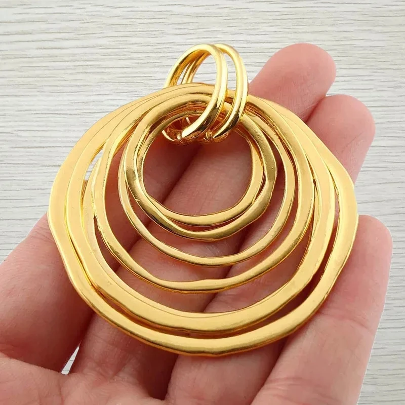 10pcs Gold Color Plated Large Multi-Circles Moveable Round Charms Pendants For DIY Necklace Jewelry Making Accessories