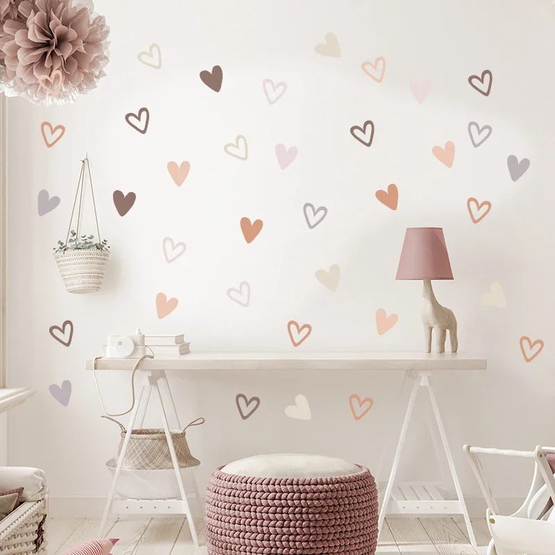 New 36pcs Heart Shape Trendy Boho Style Wall Stickers Bohemian Wall Decals for Living Room Bedroom Nursery Room Kids Room Home D