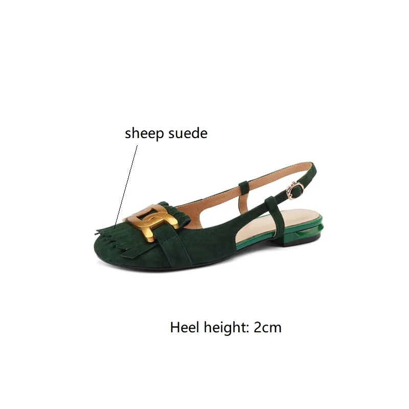 Summer Sandals Shoes Low Heel Women Sandals Fashion Metal Buckle Sheep Suede Sandals Tassel Women Pumps Ladies Shoes Green - view 6