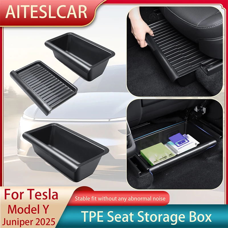 For New Tesla Model Y Juniper 2026+ TPE Storage Compartment For Drawers Under The Front And Rear Seats Storage Box+Cover Plate