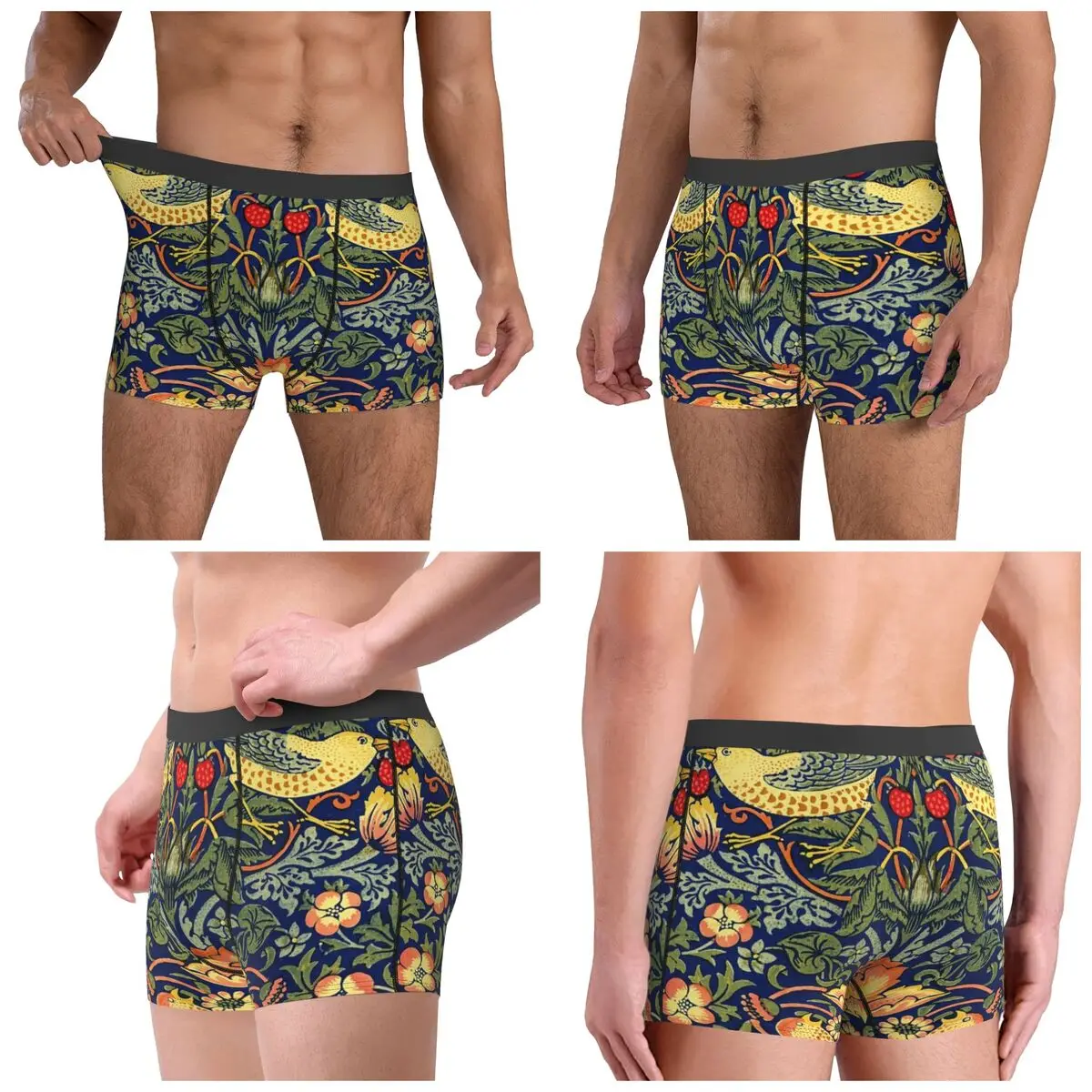 Boxer Underpants Shorts William Morris - Strawberry Thief Panties Men's Ventilate Underwear for Homme Man Boyfriend Gifts