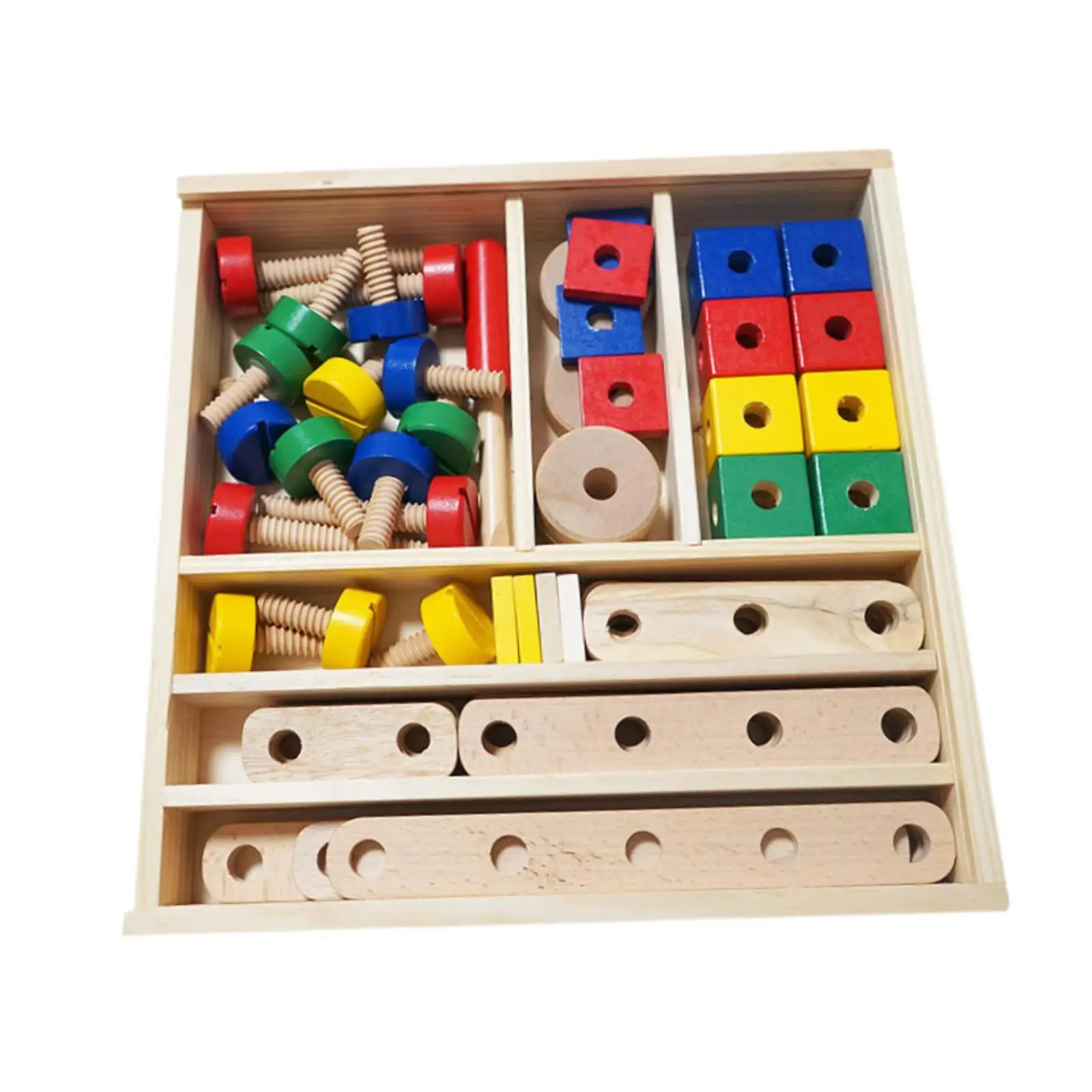 Kids Nut and Bolts Toy Wood Block Building Kit Shapes Matching Game Building Construction Set for Boys Girls Kids Party Toy