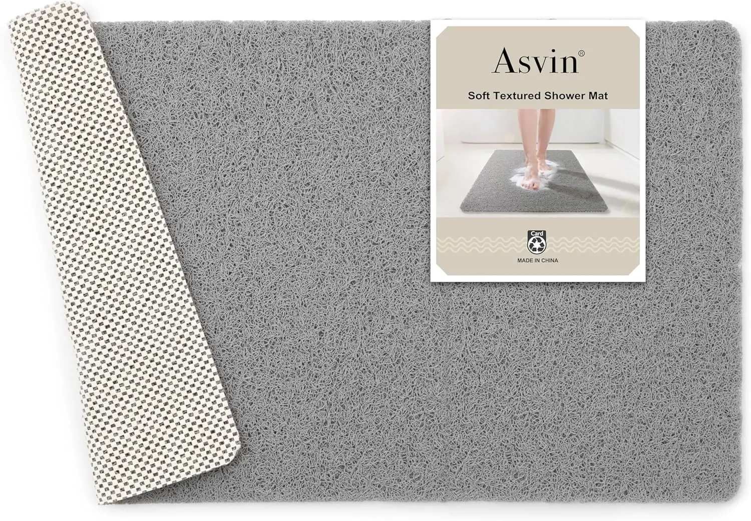 

Non Slip Bath Mat 24x16 Inch, Soft Textured PVC Bathtub Mat with Drain, Quick Dry, Phthalate Free, Grey