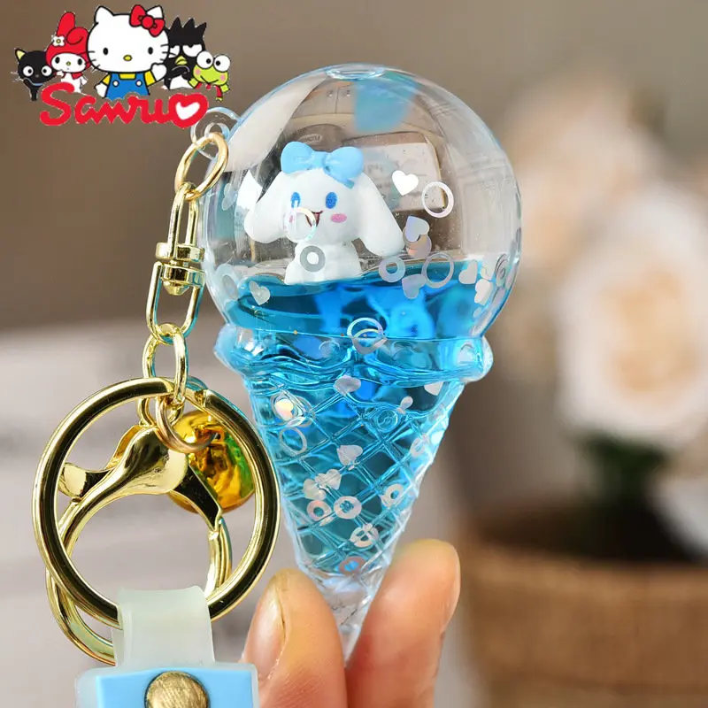 

MINISO Cinnamoroll Cartoon Keychain Acrylic Oil Doll Ice Cream Fashion Bubble Bath Floating Bag Keyring Couple Bag Key Pendant