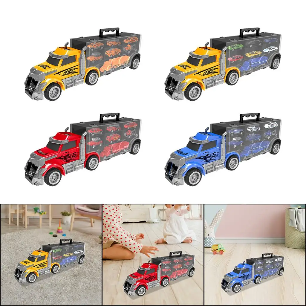 Transport Truck Car Carrier Truck Toy Boys Gift Includes 6 Toy Cars