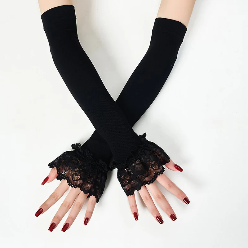 Women Long Elastic Arm Sleeve Fingerless Driving Gloves Sexy Lace Arm Cover Sun Protection Wrist Sleeve Comfort Soft Mittens