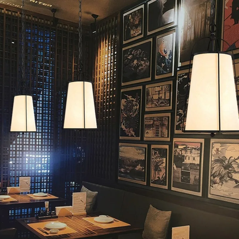 Creative Personality Fabric Pendant Lights with Spotlight Japanese Wabi Sabi Style Restaurant Kitchen Table Retro Hanging Lamps