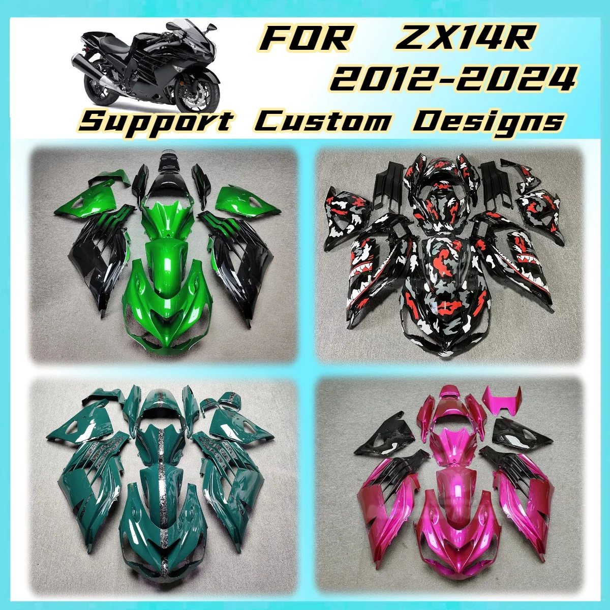 2012-2024 ZX14R Aftermarket Replacement Fairings for Kawasaki ZX 14R 12-24 Pre-Drilled Holes Fairing Set Plastic Kit