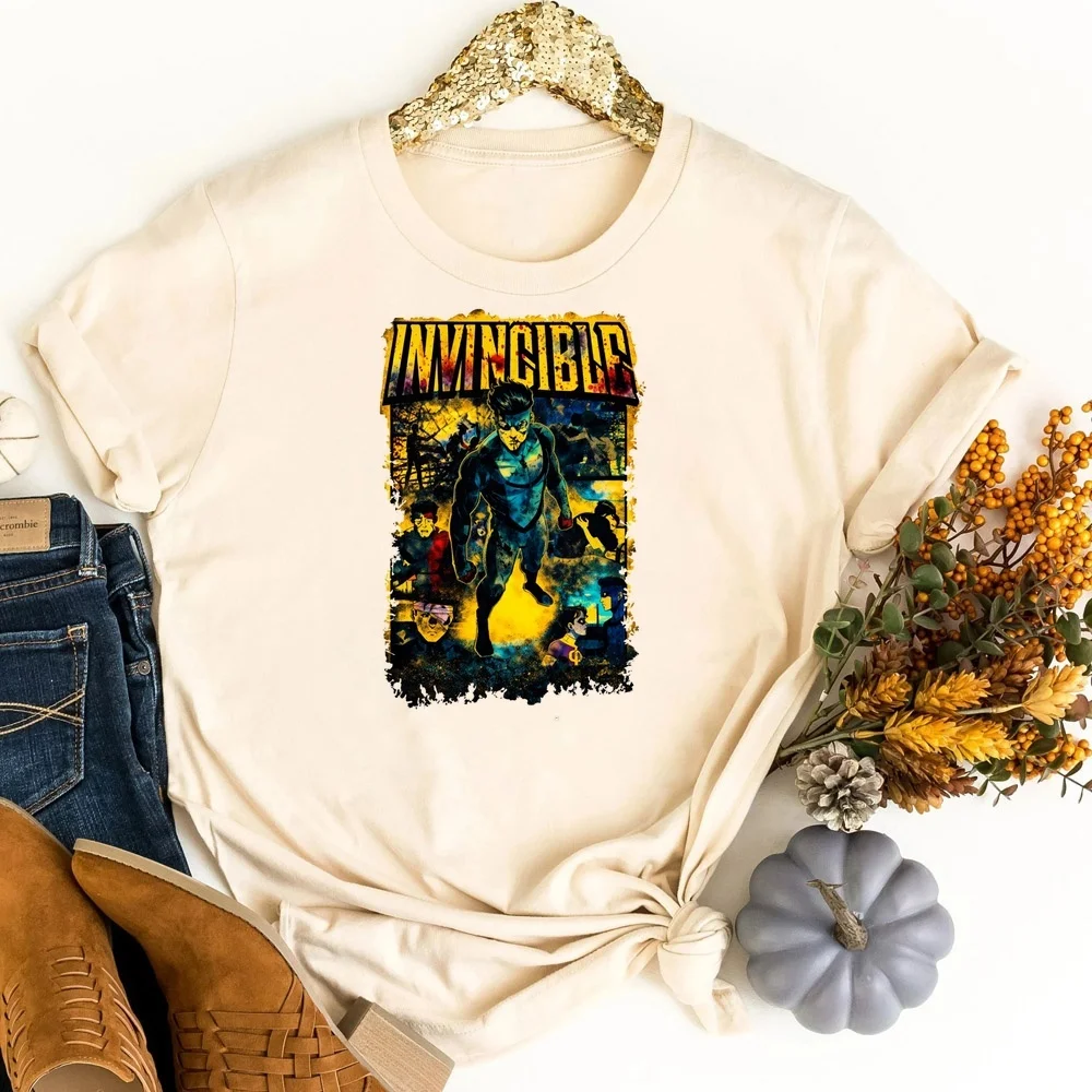 Invincible t shirt teen graphic scene  cutecore streetwear Retro shirt meme manga grunge