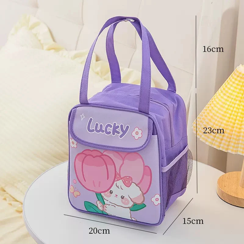 Kawaii Portable Thermal Lunch Box Bags for Kids Cartoon Pink Food Storage Handbags Cute Meal Pouch Insulated Cooler Bento Bag