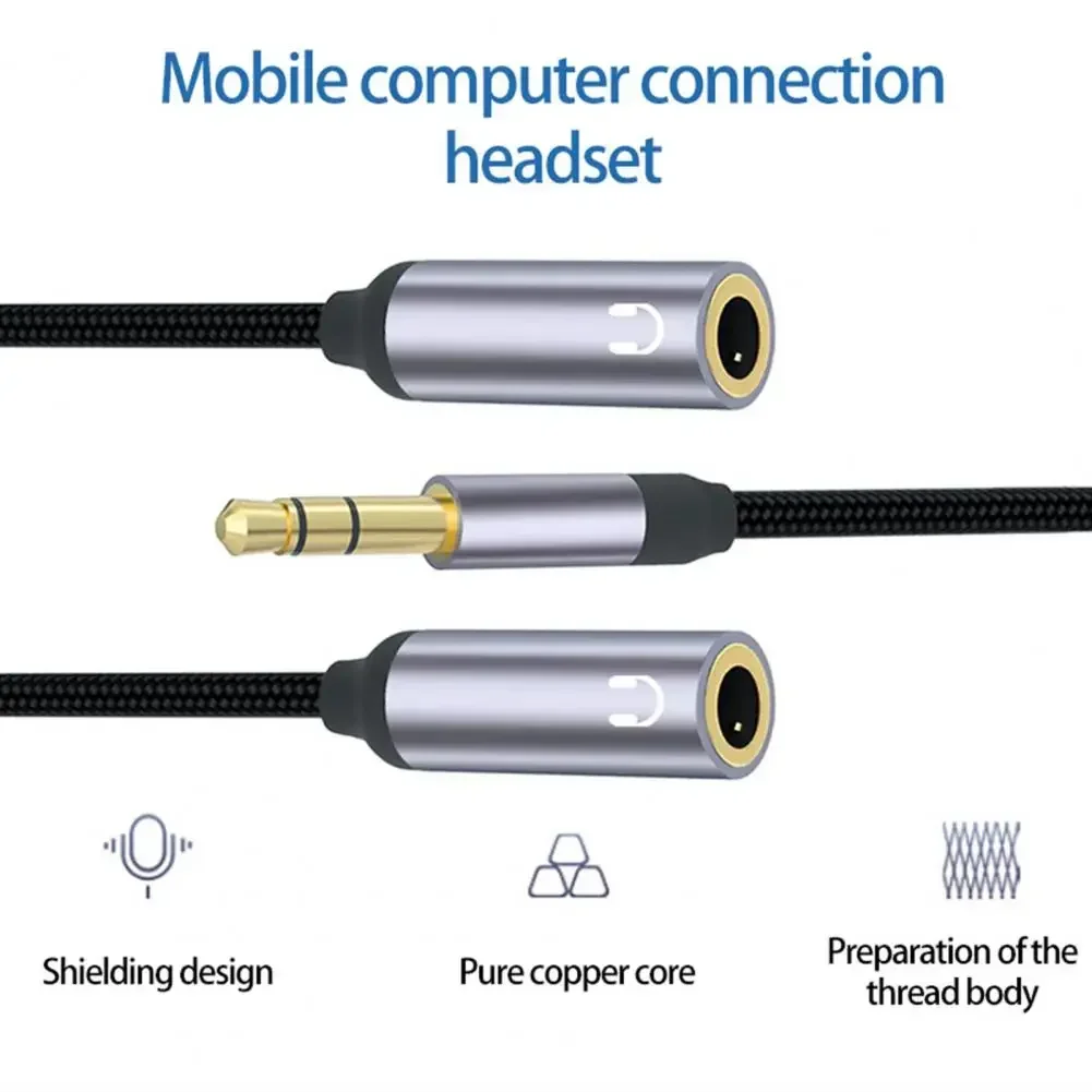 Headphone Splitter 2 in 1 Nylon-Braided Dual 3.5mm Male Microphone Audio to 3.5mm Female Adapter Cable Computer Accessories