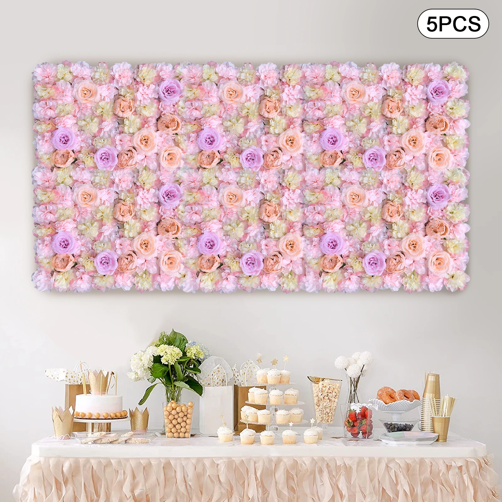 

5Pcs Artificial Silk Cloth Flower Wall Panel Rectangular Elegant for Party Wedding Festival Celebration