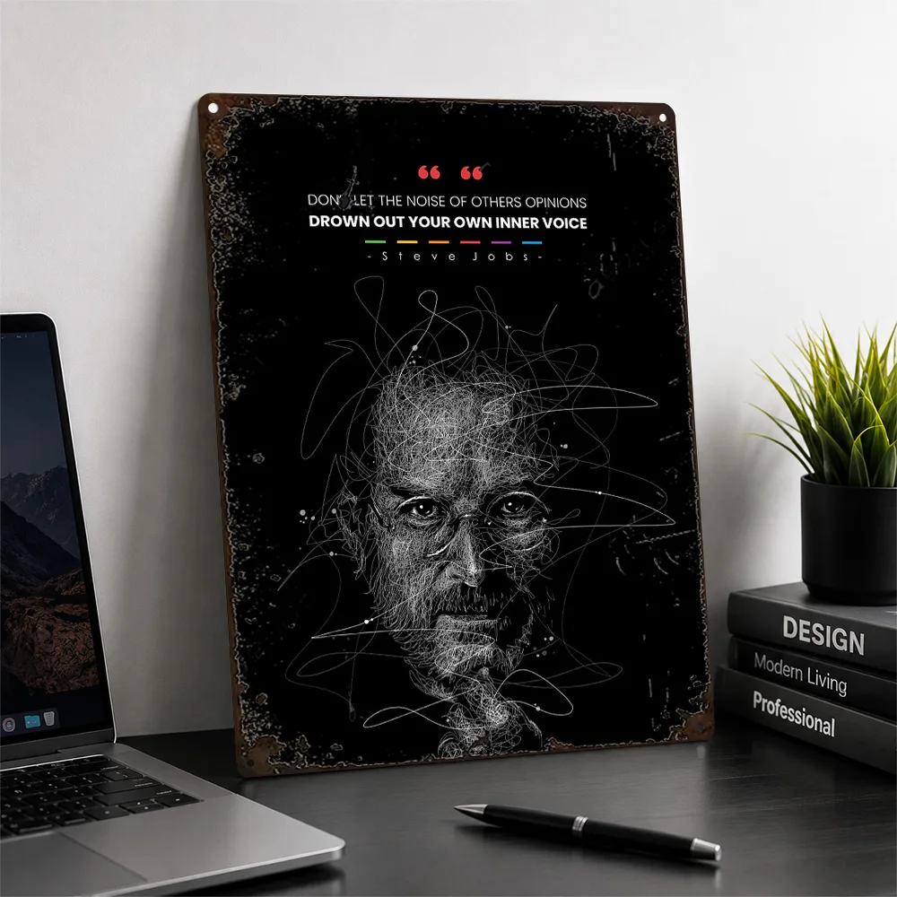 Steve Jobs Inner Voice Quote Aluminum Poster Scribble Sketch Wall Art For Home Office Personalized Metal Sign Entrepreneur Gift