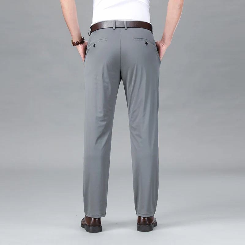 Pantaloni Casual da lavoro in seta di ghiaccio pantaloni elastici primaverili/estivi da uomo comodi e traspiranti pantaloni Casual lunghi a gamba