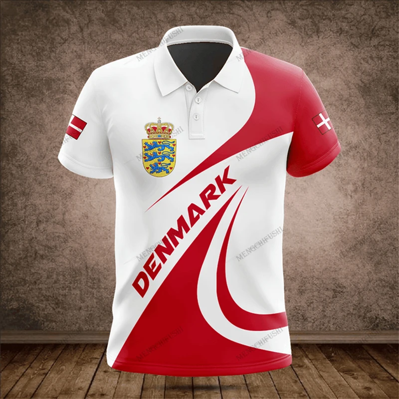 Personalized Denmark Shield Graphic Polo Shirt Summer 3D Printed Men's Fashion Loose Cool Jersey Fast Dry Short Sleeve Tops