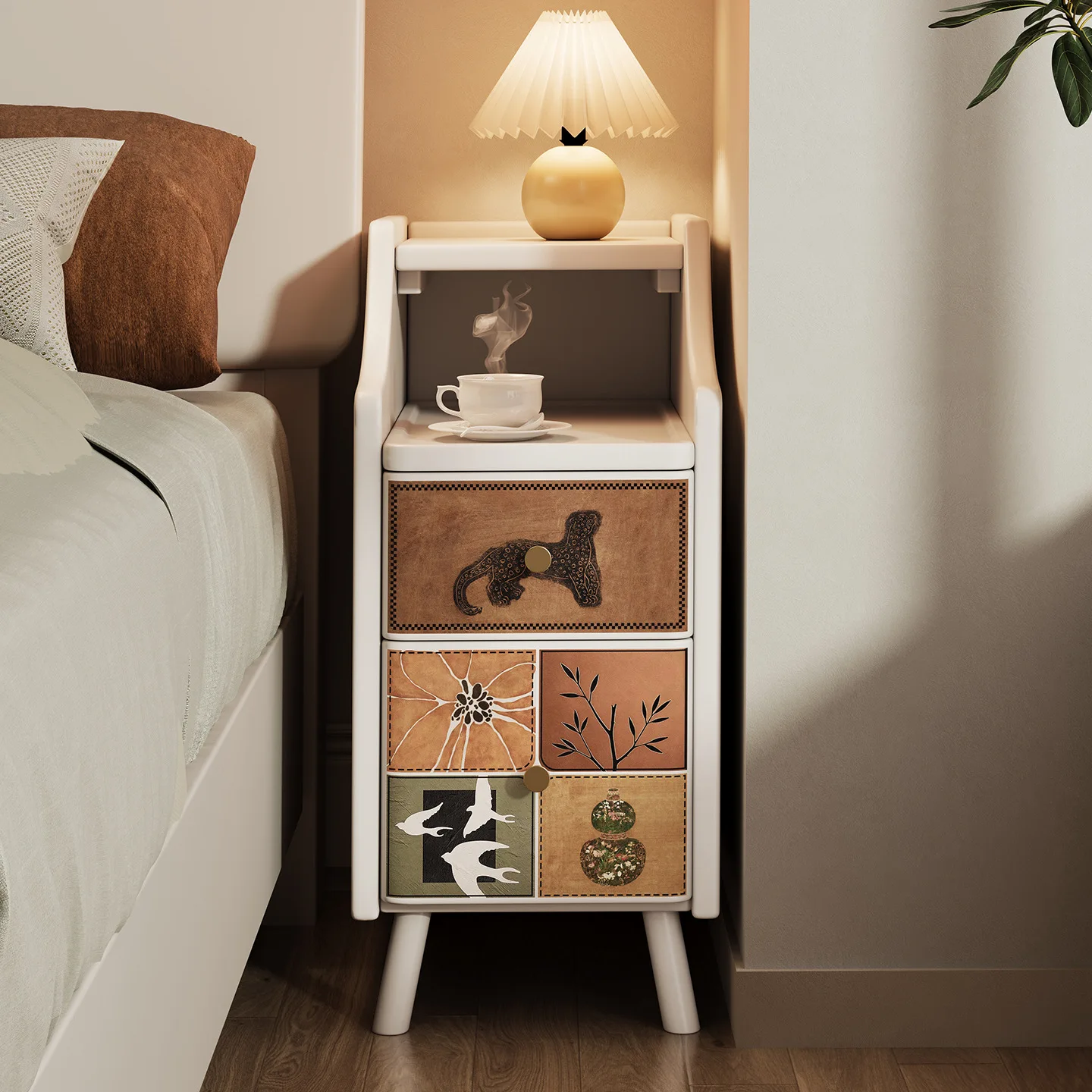 Solid wood bedside table, walnut 20cm ultra-narrow bedside table, small side cabinet, extremely narrow crevice cabinet