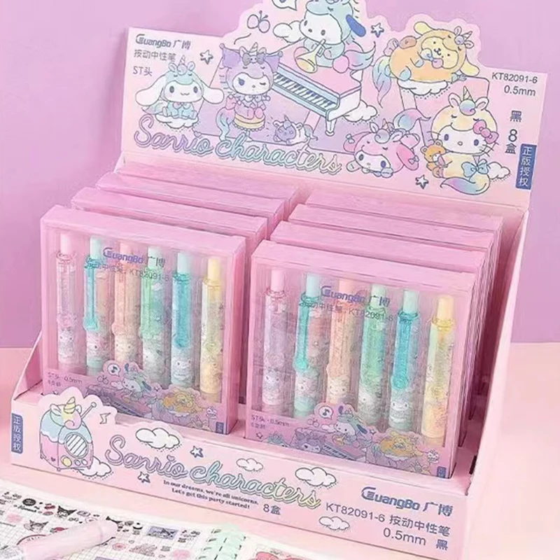 6Pcs/Set Sanrio Unicorn Cartoon Gel Pen Kawaii Mymelody Kuromi Cinnamoroll Pom Pom Purin Pochacco Students Stationery Write Pens