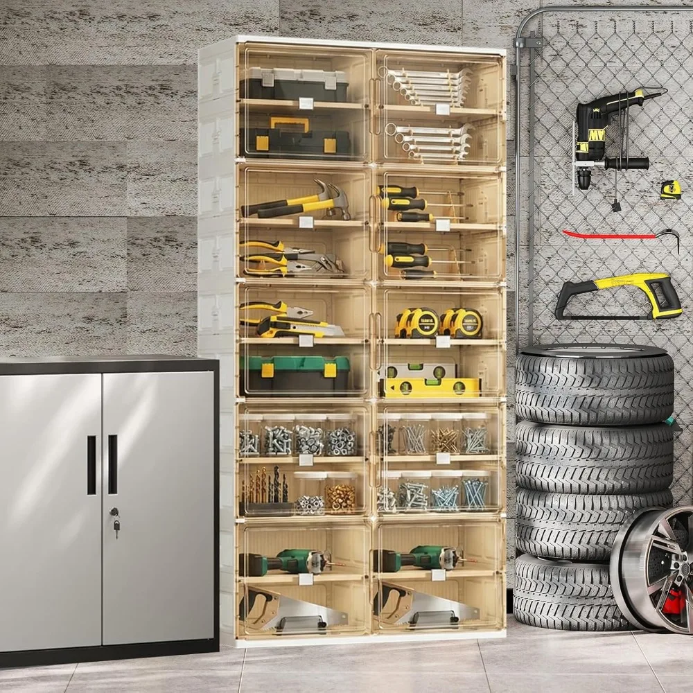 

40-pair Shoe Storage Cabinet, Plastic Shoe Rack, with Transparent Magnetic Doors, Customizable