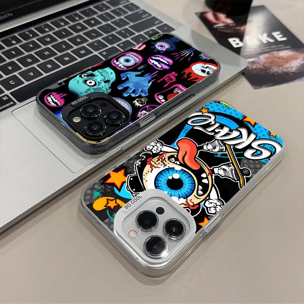 

Чехол для телефона Skullpooky Skate для iPhone 17 16 15 14 13 12 11 X XR XS 8 7 Air Pro Max Plus, полупрозрачный, разноцветный