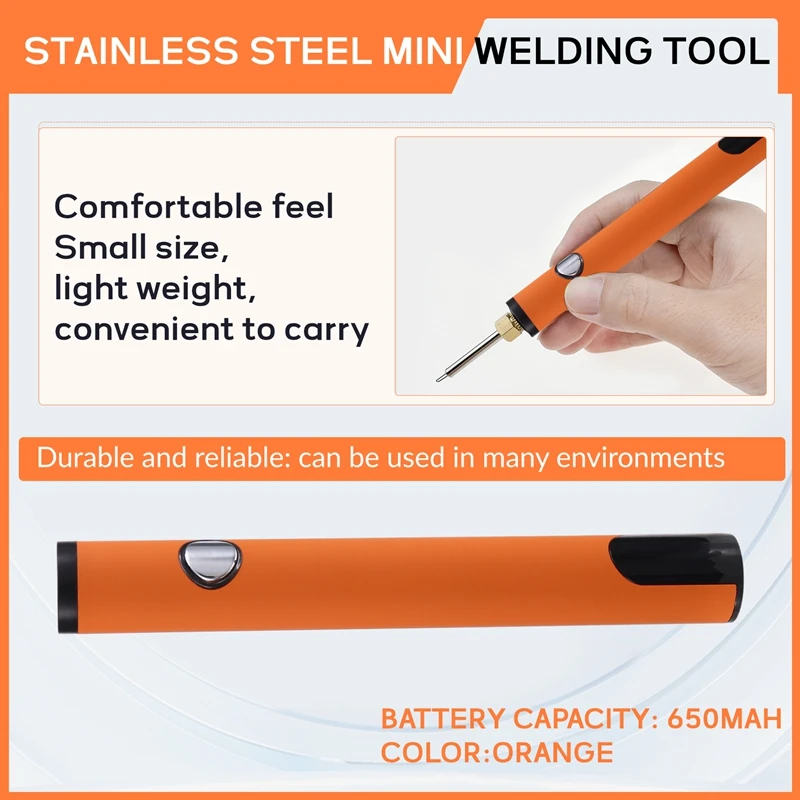 510 Thread Battery Cart Pen Headless Electric Soldering Iron With Adjustable Temperature Mini Soldering Iron Kit Orange