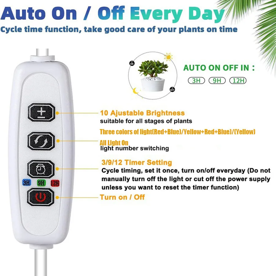 LED 확장형 풀스펙트럼 식물등, 실내 식물 성장용 홈 타이머 포함, USB 5V 녹색 식물 링 조명