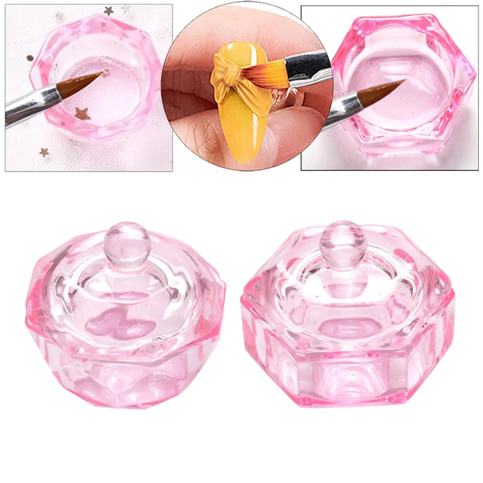 Glass Dappen Dish Bowl Pink Monomer Cups for Nail Art Acrylic Liquid Powder