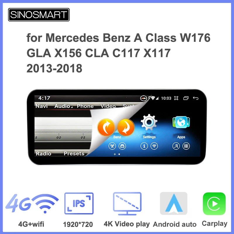 Sinosmart 10.25 inch Car Video Multimedia GPS Navigation for Mercedes Benz A Class W176 GLA X156 CLA C117 X117 2013-2018