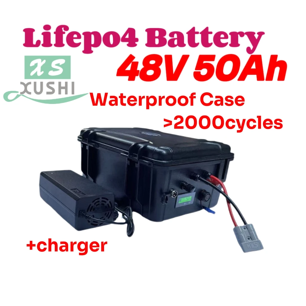 

xs Waterproof 48V 50Ah LiFepo4 Lithium Battery 16S for 2000W 4800W with Bluetooth BMS Trolling Motor RV Electric Outboard Motor