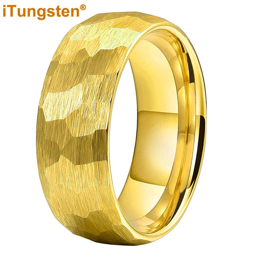 ITungsten 6mm 8mm mężczyźni kobiety czarny młotkiem wolframu pierścień karbidowy obrączka Trendy biżuteria Domed Comfort Fit