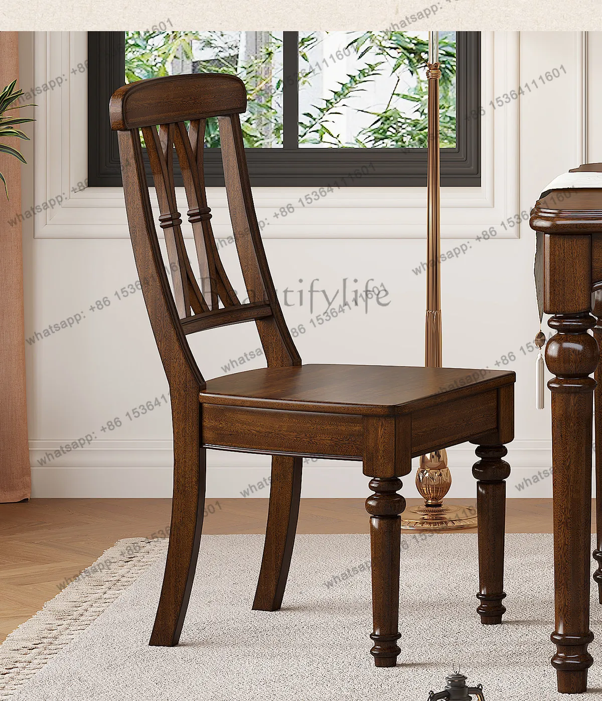 

American all-solid wood dining chair home simple country retro back chair