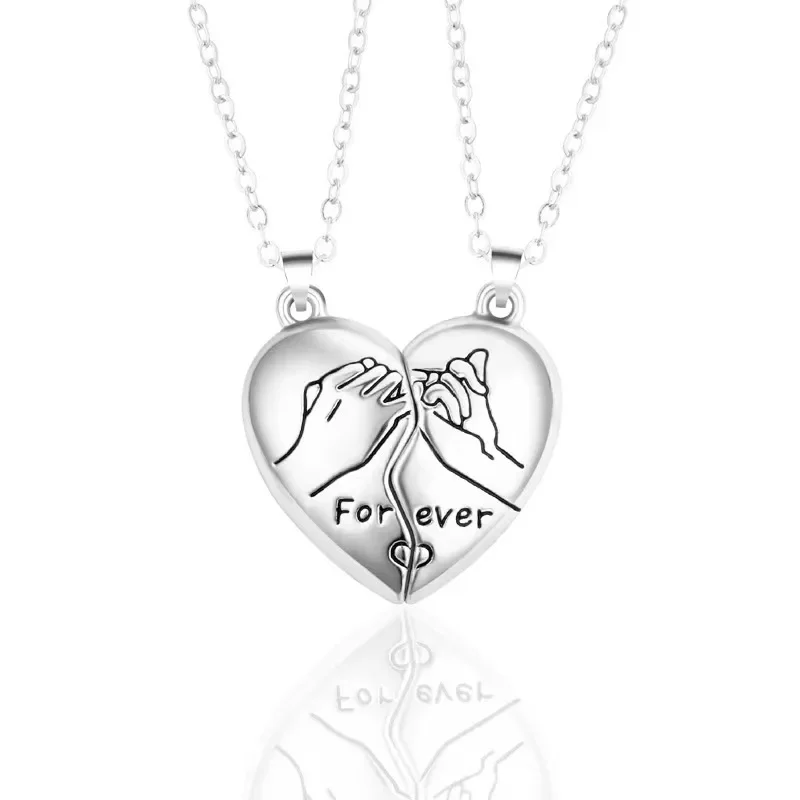 Good Simple Quality Couple Pendant Necklace Electrocardiogram,Magnetic Heart,Pendant Splicing Necklace Valentine\'s Day Gift