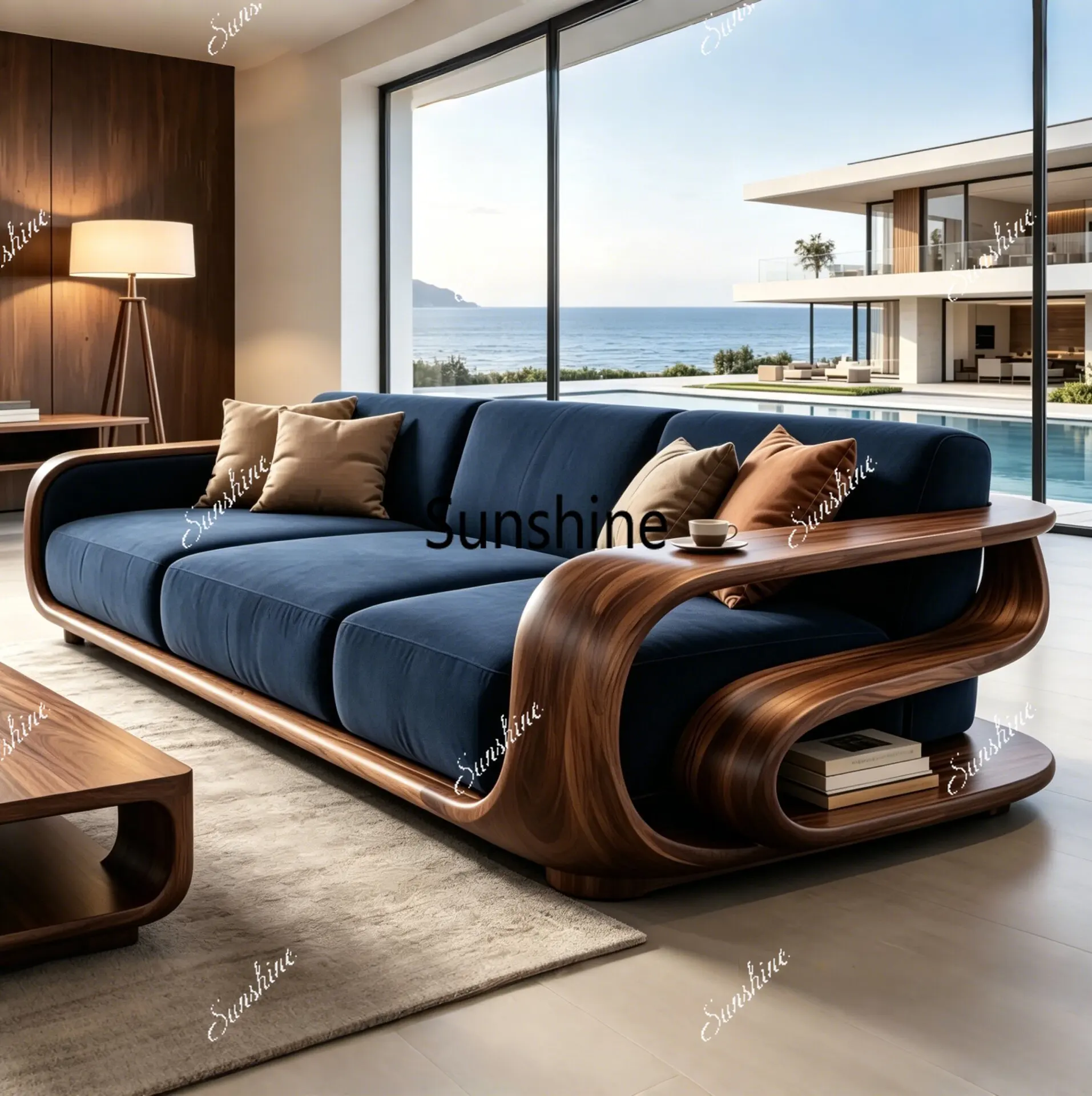 

New Chinese modern living room home simple solid wood sofa