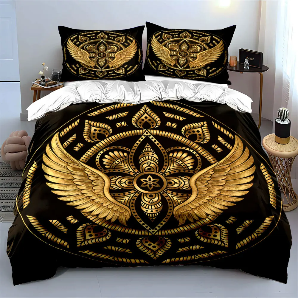 

Golden Mandala Wings Decoration Set Soft Comfortable Duvet Cover Bedding Set Included 1*Duvet Cover & 2*Pillowcases, gift