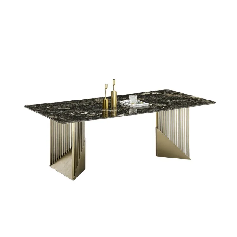 

Luxury stone rectangular dining table, high-end sense, natural marble Italian light luxury high-end round family dining table